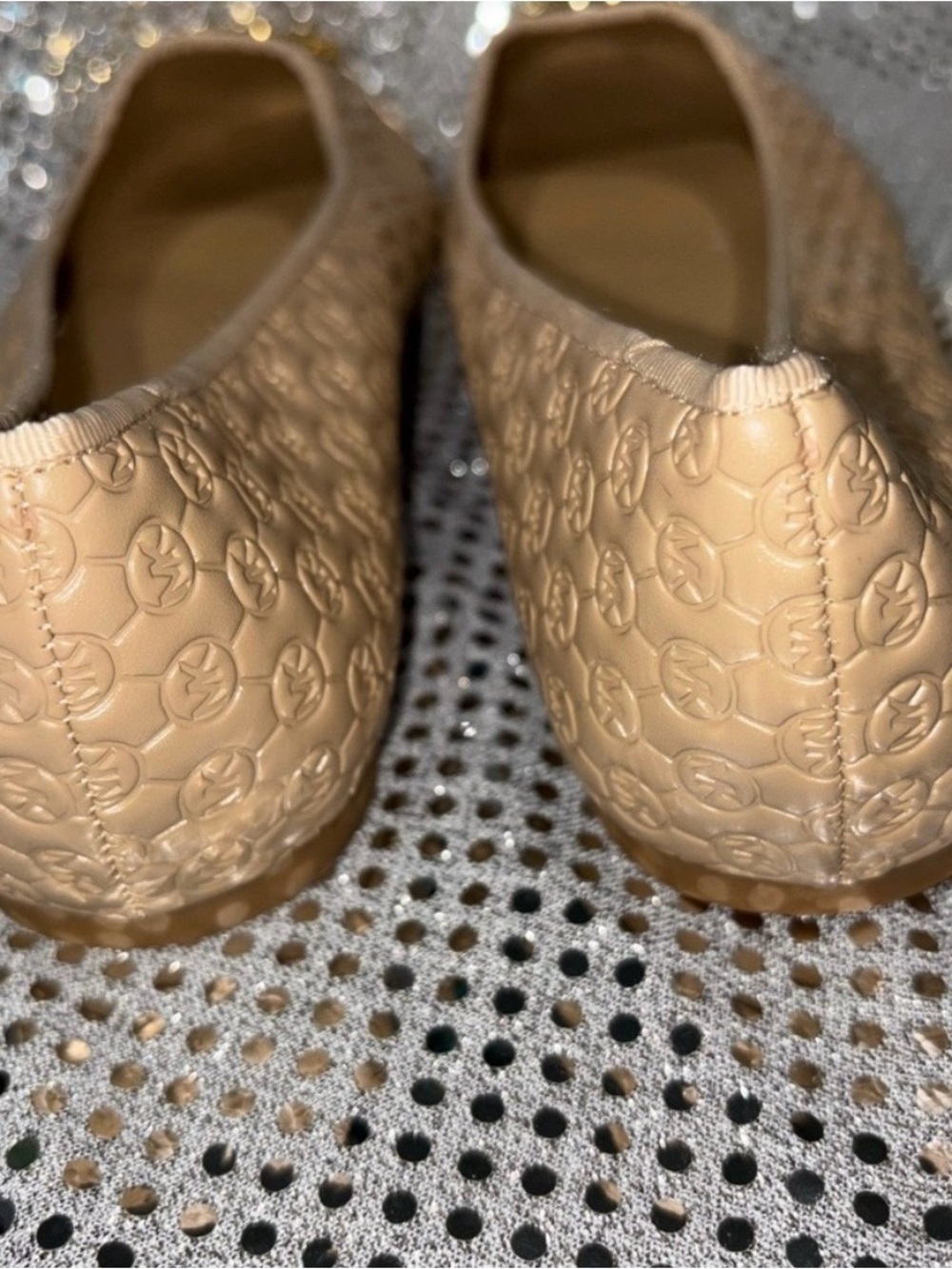Michael Kors Beige Logo Ballet Flats with Gold Cap Toe - Picture 7 of 10